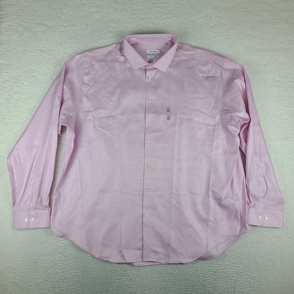 Calvin Klein Shirt Mens 20 38/39 Pink Infinite Non Iron Slim Tall Stretch Collar